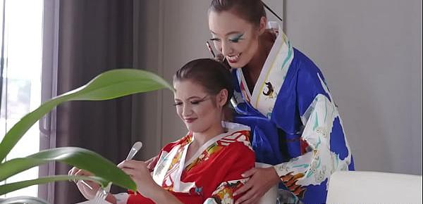  Japanese lesbian teen geisha gets eaten out